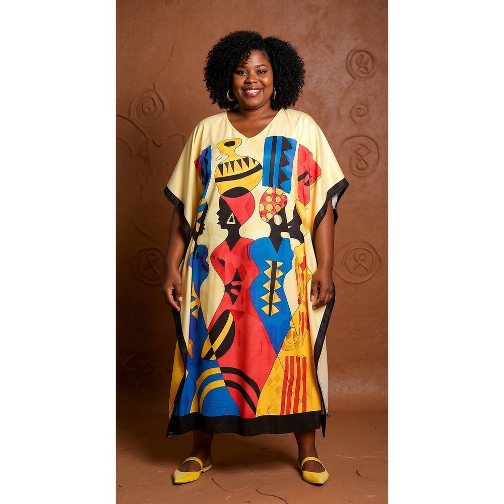 Women Caftan Dress Plus Size Lady Tribal Print Maxi Dresses for Party Wear